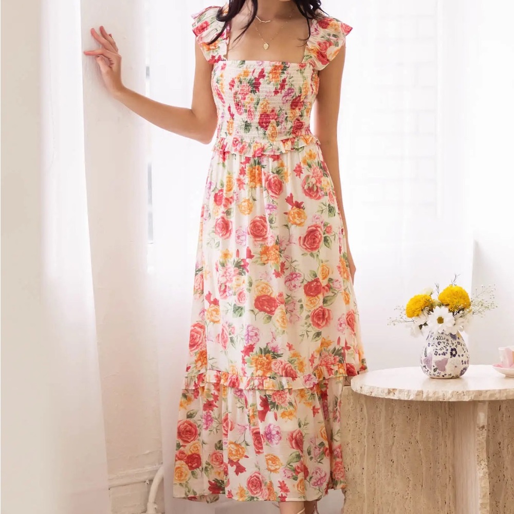 Like new! Romantic Ruffle  Strap Floral Smocked Maxi Dress
